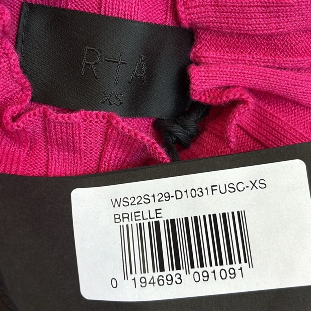 RtA Brielle Long Sleeve Silk Ribbed Knit Fitted Mini Dress in Fuchsia Pink - Picture 4 of 6